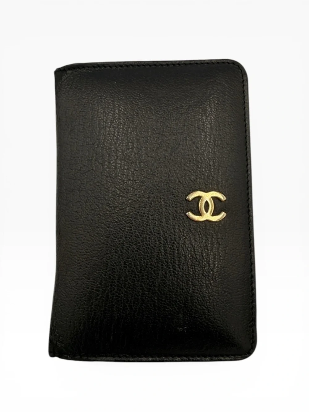 Chanel Vintage Black Leather Card Holder Wallet CC Logo Authenticated